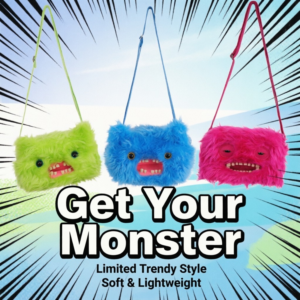Kids Toys Hong Kong - Sevimli Canavar Peluş Çapraz Askılı Çanta,