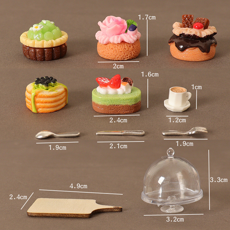Kids Toys Kitchen Set - 1/12 Dollhouse Minyatür Kahve Kek Tatlı