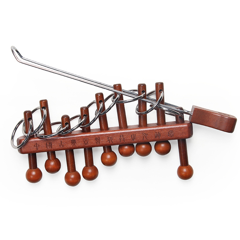 Wooden Puzzle Kids - Klasik Çin Dokuz Bağlantılı Halkalar Bulmaca