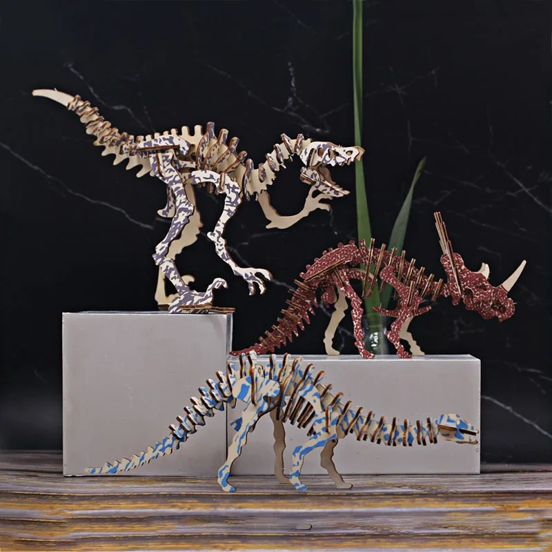 Wooden Puzzle Kids - Multisize 3D ahşap dinozor bulmacalar çocuk