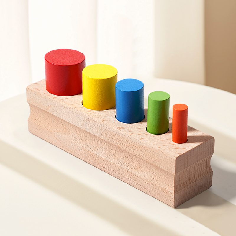 Kid Toys Ads - Montessori Ahşap Renkli Düğmeli Silindir Blok